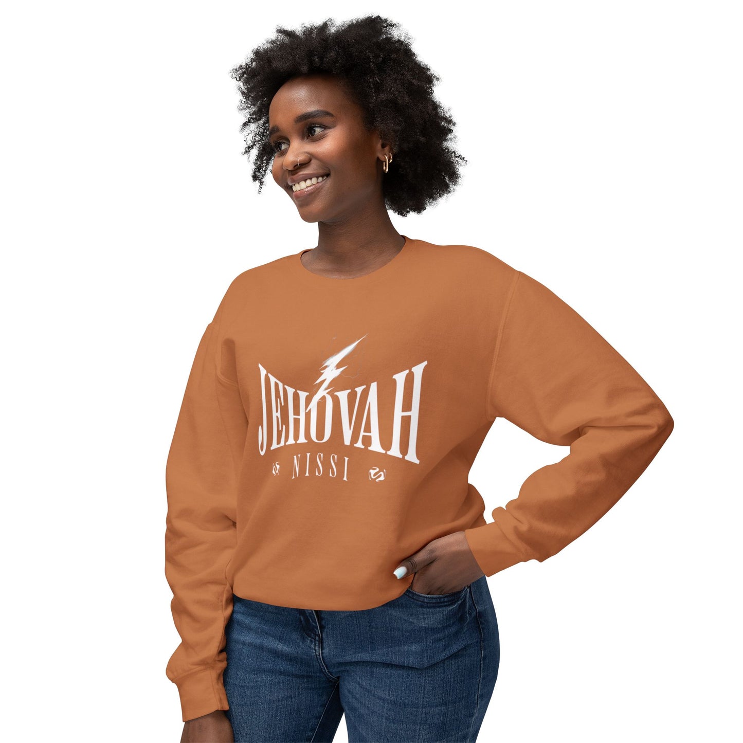 Jehovah Nissi Unisex Lightweight Crewneck Sweatshirt - Faith-Inspired Comfort