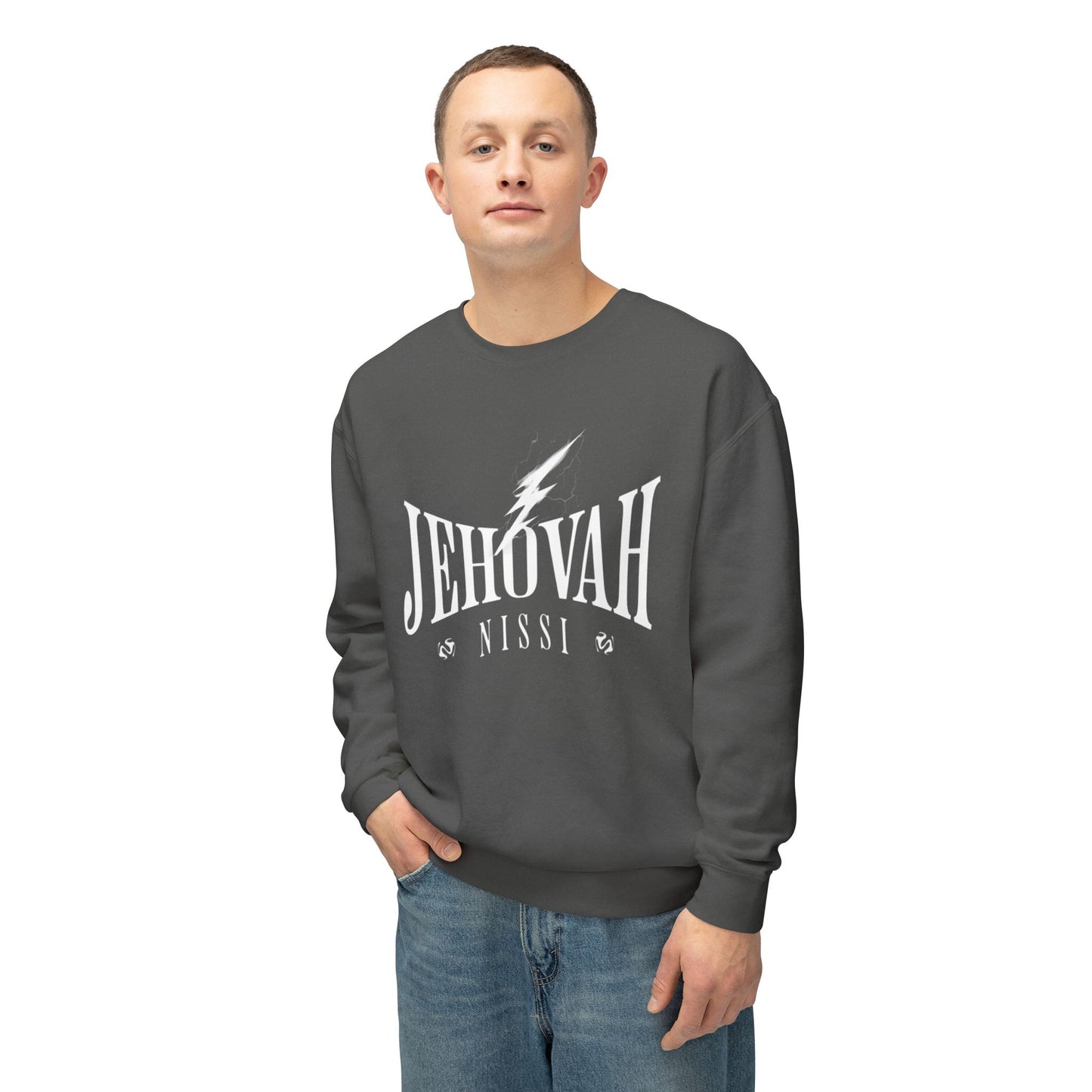 Jehovah Nissi Unisex Lightweight Crewneck Sweatshirt - Faith-Inspired Comfort
